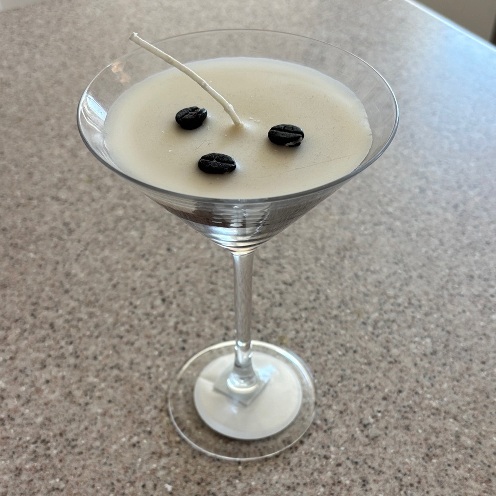 Espresso Martini Glass Candle with Coffee Bean Accents